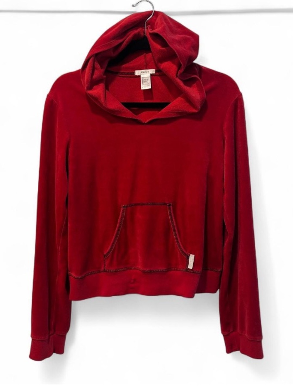 DKNY Red Velour Hoodie Y2K Streetwear Pullover Medium